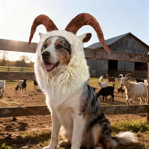 Lustiges Rentier-Kostüm für Hunde, niedliche pelzige Haustierperücke für Halloween, Weihnachten, Haustier-Kleidung, Zubehör (M, Ziege)