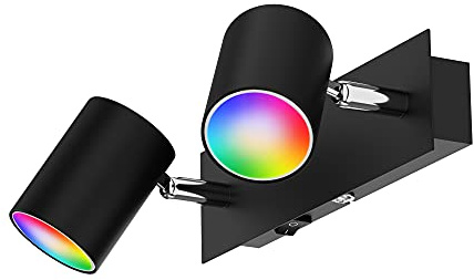 ledscom.de Wandspot WAIKA, zweiflammig, mit Schalter, schwarz matt, inkl. Smart Home RGBW GU10 LED Lampen je 473lm