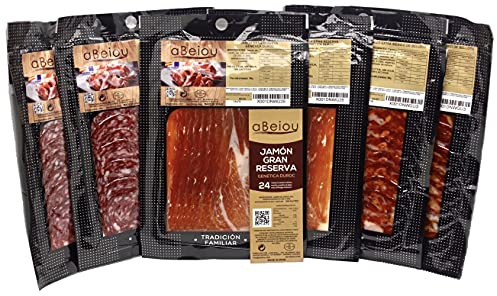 aBeiou. LOT ASSORTI Duroc et IBERICOS DE GLAND 2 caisses JAMBON DUROC Gran Reserva +25 mois d'affinage 2 sachets CHORIZO ​​Ibérique de GLAND et 2 sachets SAUCISSE Ibérique de GLAND. 600gr 6x100gr