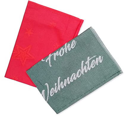 Ross - Geschirrtücher Weihnachtsmotive Rot/Grün, 2er Set, Baumwolle