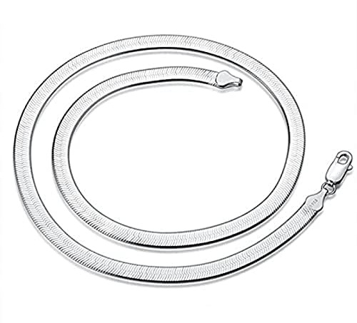 Left Girl Halskette 925 Sterling Silber 6mm Flache Schlangenkette Halskette Für Frauen Mann Mode Hochzeit Charme Schmuck,Silber-,50cm