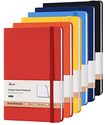 SUIN Hardcover-Journal-Notebooks, 6 Packs A5 Lined Journals Notebook for Writing 200 Pages, 8.2 x 5.5 inch, 6 Colors Classic Ruled Notebooks for Work/Travel/College