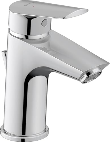 Duravit No.1 tvättställskran, storlek S (pip höjd 91 mm), kran badrum med dragstång avloppsarmatur, vattenbesparande handfat armatur (MinusFlow), krom