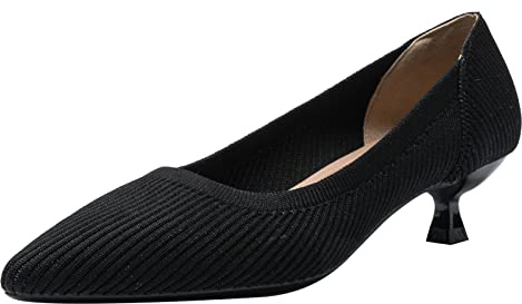 youngshow Black Kitten Heels for Women Dressy Comfortable Heels Shoes for Women Casual Work Low Heel Dress Shoes for Women Elegant Business Shoes for Women Flight Attendant Shoes