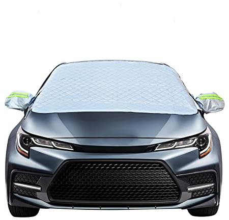 UYTAG Car Windscreen Sun Shade Universal Size UV Front Window Cover Magnetic Car Windshield Sun Shade Outside with Side Mirror Cover Sun UV Dust Water Frost Snow Resistant in all Weather (148x116cm)