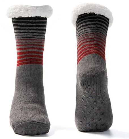 JOMIX Calcetines Antideslizantes Hombre Divertidos Peluche Largos Invierno a Rayas Cálido Calcetín Andar por Casa Tamaño 39-46