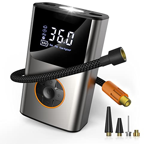 GHHKUD Luftpumpe Elektrischer Kompressor I50PSI Tragbar Fahrradpumpe mit Digital LED Anzeige LED Licht 6000mAh Wiederaufladbarer Akku Luftpumpe für alle Fahrräder Motorräder und Autos