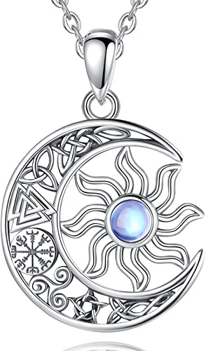 AEONSLOVE Katzenkette für Damen Mädchen, Sonne und Mond Kette Mondstein Anhänger Silber 925, Schwarzer Katze und Mond Halskette Kosmischer und Astrologischer Schmuck Frauen