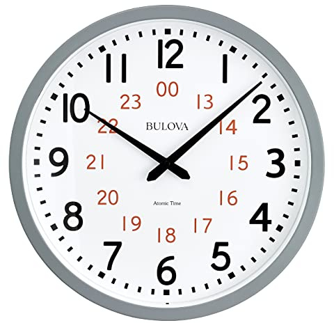 Bulova Atomic Analog Wall Clock Model C5003 Atomic Time 1, Sets Automatically, Quartz Battery