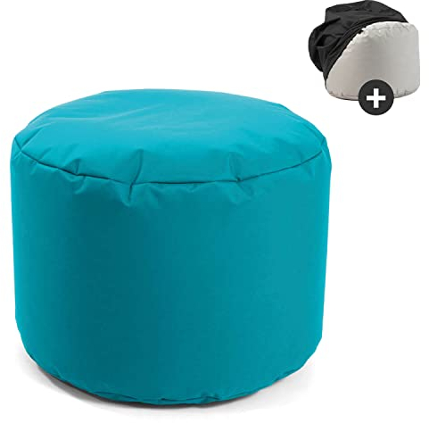 mokebo® Outdoor Pouf o. Hocker 60x40cm in Petrol mit schwarzer Schutzhülle 'Der Ruhestifter', Sitzhocker, Fußhocker, Sitzkissen mit EPS-Perlen Füllung und Cover, wasserabweisender Schutz durch Hülle