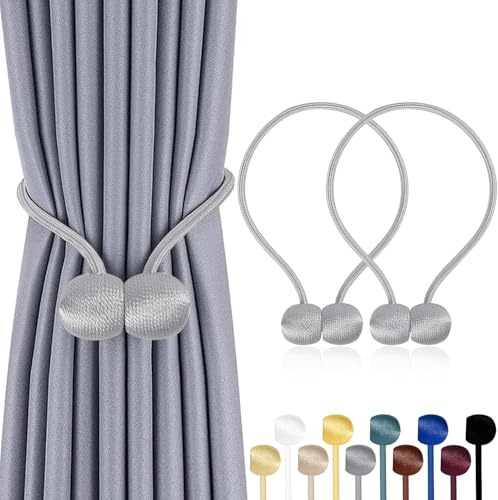 TopHomer Magnetische Vorhang Raffhalter, 2 Stück, Silber | Gardinenhalter, 10 Farben, Für Wohn-/Schlafzimmer, Bad & Esszimmer, Passt zu Vorhängen/Gardinen/Duschvorhänge