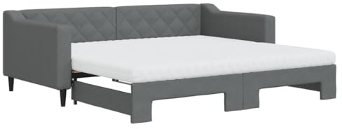 vidaXL Tagesbett, Sofabett Ausziehbar mit Matratzen, Gästebett Schlafsofa für Schlafzimmer Wohnzimmer, Sofa Ausziehbett, Dunkelgrau 90x190cm Stoff