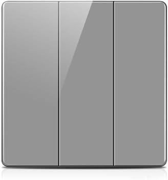 ZFQ Interruptor de botón basculante grande de 2 vías, moderno panel de pared de cristal acrílico gris, interruptor de luz triple eléctrico, 3 bandas, 2 vías, 16 A, 250 V