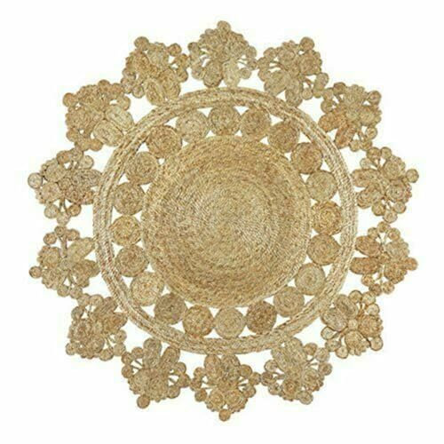 Jaipur Art And Craft Einzigartiges Design, runder, wendbarer, natürlicher, handgeflochtener Teppich, Jutestreifen-Bodenteppich– (7x7 Quadratfuß)