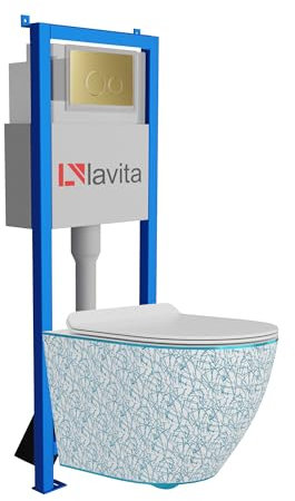 Lavita LAV 101 Sofi Slim Kresz Élément mural pour WC 40 cm + évier mural suspendu sans bord + panneau de commande LAV 200.4.5 doré | Kit complet | Réservoir encastré | WC complet