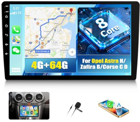 CAMECHO [8Core 4G+64G] Android 15 Autoradio für Opel Astra H/Zafira B/Corse C D mit Navi Carplay Android Auto,9 Zoll Bildschirm Radio 2 Din mit Bluetooth RDS/FM WiFi Mirror Link DSP