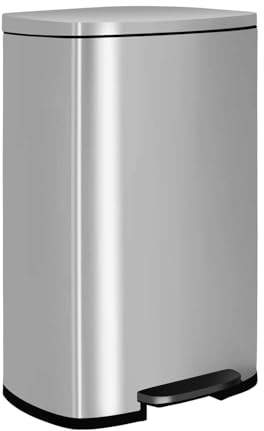 BestOffice 50 L Mülleimer Küche Mülleimer mit Deckel für Büro Schlafzimmer Badezimmer Schritt Mülleimer Fingerprint-Proof gebürstetem Edelstahl