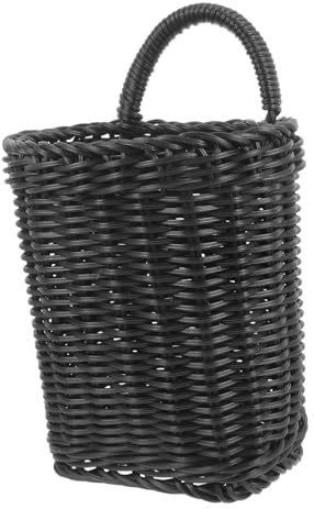 KOMBIUDA Hanging Wall Basket Rattan Style Wall Storage Basket with Handle 9.06 X 5.31 X 3.62 in for Kitchen Seasoning Bathroom Toiletries Front Door Hanging Flower Storage