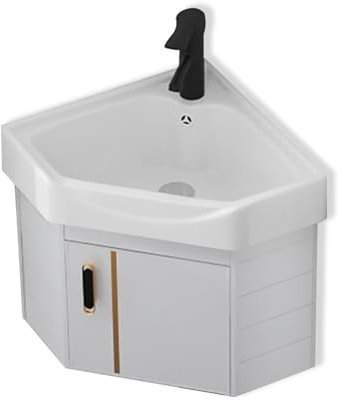 Meuble Lave Main D'angle,lavabo Triangle Mural En Céramique,Lavabo Salle De Bain,Meuble De Rangement Avec Lavabo,Lave Main CéRamique Blanche, Pour Salle De Bain Vestiaire WC(Size:38cm/15in)