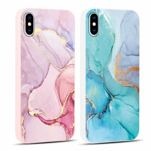 Foonary 2 Stück Handyhülle für iPhone XS Max 6,5 Hülle Marmor Muster Design Aesthetic Muster Mädchen Case Cover Weich Silikon TPU Stoßfest Schutzhülle für iPhone XS Max,Marble Rosa