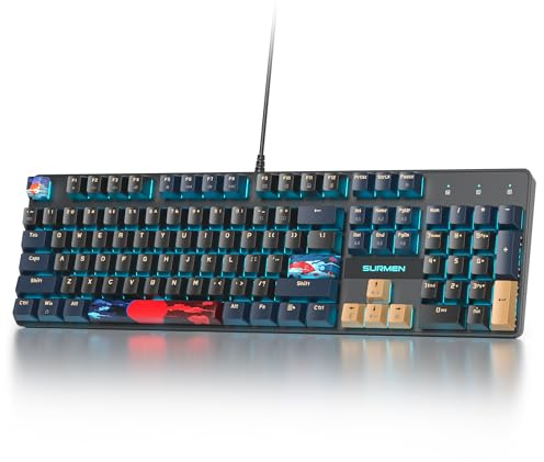 Ussixchare Full Size Mechanical Keyboard, Creamy Keyboard with Number Pad, 104 Keys Wired Gaming Keyboard with Red Switch, RGB Backlit for PC Laptop