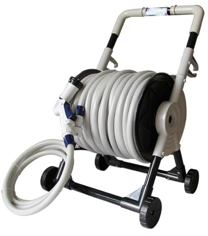 TT-YEC Hose Reel Trolley Kit with 50M Hose And Sprinkler Head, Mobile Hose Reel Trolley with 4 Wheels, Made of Metal And Plastic, Grey/Black, Suitable for Large Gardens