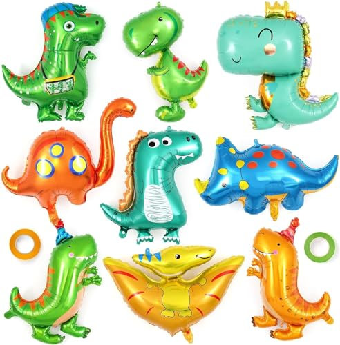 Ballon Dinosaure Aluminium - 9 Pièces Gonflable Helium, Décoration Anniversaire Baby Shower Jungle