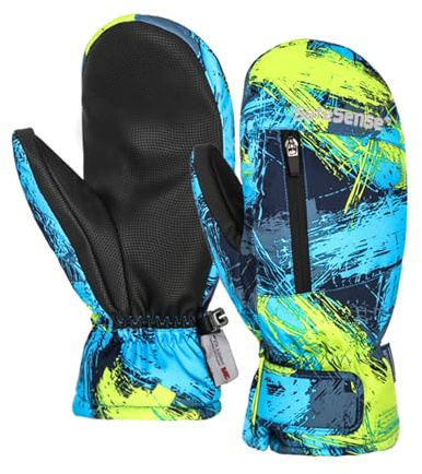 Safesense Ski Mittens for Adults, 3M Thinsulate Ski Gloves, Built-in 5-Finger waterproof windproof warm Insulated Winter Gloves for Women & Men Skiing Snowboard Artistic Splash M