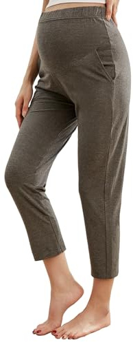 HIHOSSI Jogging de maternité ultra-doux - Pantalon de grossesse taille haute avec poches, gris, L