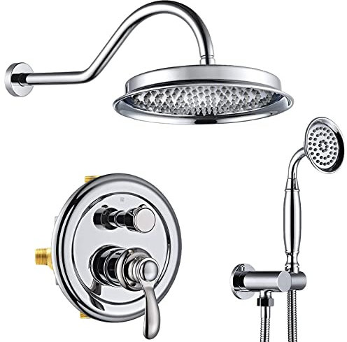 GKPSSURV Shower Mixer, Concealed 2 Way Shower Mixer Set Rainfall Shower Head and Hose Set, Shower Mixer Set with Shower Head and Hose and Holder