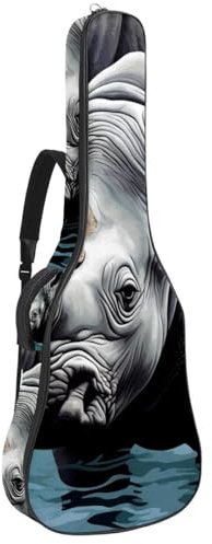 Bassgitarrentasche mit Nashorn in Natur 22, Tasche für Akustikgitarre, 101,6 cm (40 Zoll) E-Gitarrenkoffer, wasserdichte Oxford-E-Gitarre, Gigbag für akustische Konzertgitarre, Ukulele, Nashorn in der