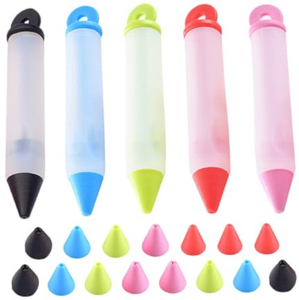 WATIIFUFU Penna Decoratrice in Silicone per Torte e Dessert, 5 Pezzi, con Punte Sostituibili, Presa Confortevole, per Scrivere e Decorare Dolci