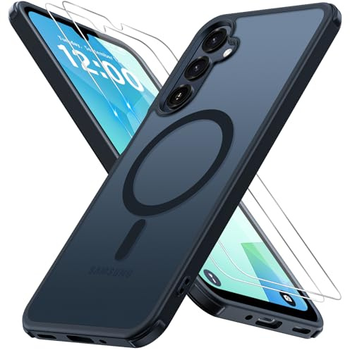 Iokmax for Samsung Galaxy A16 4G/5G Case with Screen Protector, Magnetic Translucent Matte Back Case Military Grade Slim Shockproof Robust Bumper Cover, Black