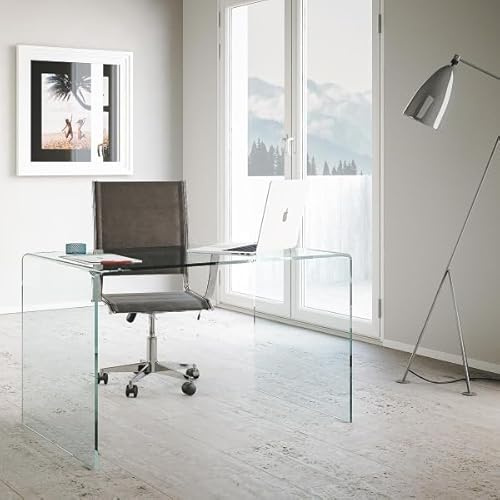 Scrivania in vetro OFFICE GLASSY – Design moderno ed elegante, perfetta per ufficio e studio, struttura resistente e raffinata (120 cm)