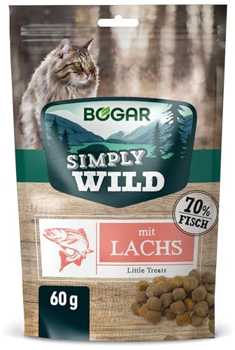 Bogar – Simply Wild – Katzenleckerlis als Ergänzung zur Katzenfutter – Schmackhafte Katzensnacks mit Lachs – Leckereien für Katzen zur optimalen Katzenpflege – In Form von leckeren Häppchen – 60 g