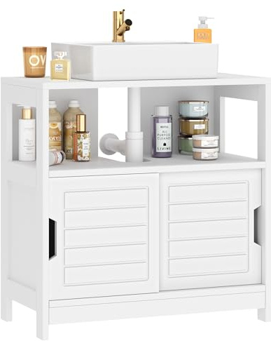 SDHYL Waschbeckenunterschrank mit Schiebetüren, Badezimmer-Unterschrank, Aufbewahrungsschrank unter Waschtisch, 60 x 30 x 60 cm, Weiß, offenes Fach, Badezimmerschrank