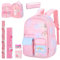 Dhnvcud Schulrucksack Mädchen Rucksack Kinder, 7 Stück Schultasche Mädchen der 1. bis 6. Klasse mit Federmäppchen & Schreibwaren - 25L Kinderrucksack Große Kapazität Schulranzen mit Brustschnalle