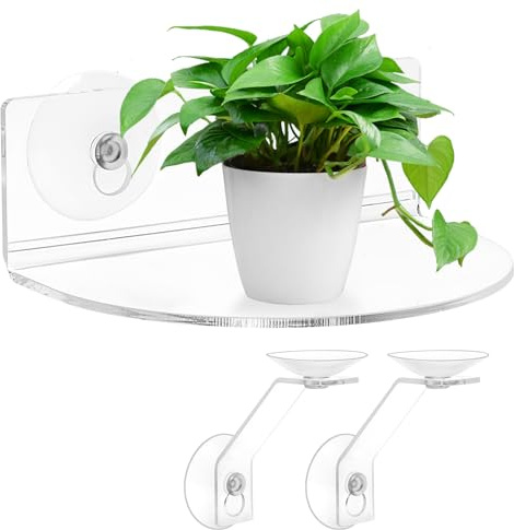 Skewo 2er-Pack Acryl-Fenster-Pflanzregale mit Saugnäpfen & Halterungen - halbrunde Fensterbank-Erweiterung für Kräutertöpfe, Sukkulenten, Blumenkästen, Micro Greens | Innen-/Außeneinsatz (Kreis)