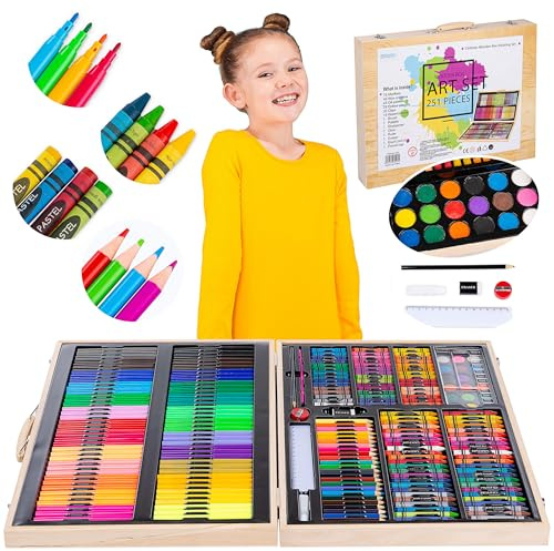 Malkoffer Kinder ab 6 Jahre – Künstler Set mit 251 Teilen – Malkasten für Kinder ab 10 – Zeichenkoffer, Stiftekoffer, Aquarellfarben – Kreatives Geschenk für Jungen & Mädchen
