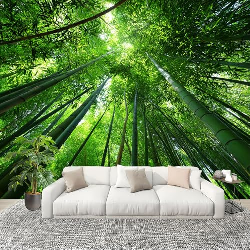 Dormitorio Papel Pintado Escena de Un Denso Bosque de Bambú Pared Panorámico 400x280 cm Verde Fotomurales No Tejido, Póster Gigante de Pared Personalizado 3D Para Salón Fotomurales