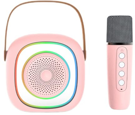 Mini Karaoke Machine Bluetooth Speaker con microfono wireless per caraoke portatile per bambini adulti per la casa regali di viaggio ABS 4.3x4.3x2.7in (Rosa)