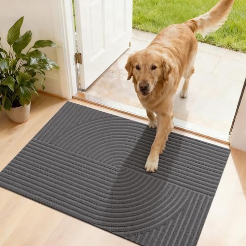 FEOMOS Schmutzfangmatte Innen Außen 50x80cm, Fussmatte haustür-Schwarz | Fußmatte Außen Innen, Rutschfeste, Fußabtreter Niedriges Profil, Türmatte Waschbar Langlebig für Flur, Balkon, Küche