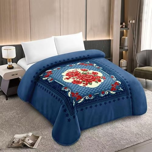 MILANO COLLECTIONS® Korean Style Mink Blanket King Size 85 x 95 Inches – 2 Ply Reversible Raschel Blanket,Heavy Thick 12 LBS, Silky Soft Plush Warm Thick Blanket for Winter, Blue