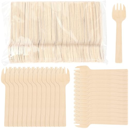 1000 Stück Holzgabeln Set, 10 cm Einwegbesteck aus Holz für Snacks, Party | Praktische Einweg-Gabeln für Geburtstag, Camping, Picknick, Catering und Buffets – geeignet für kalte Speisen