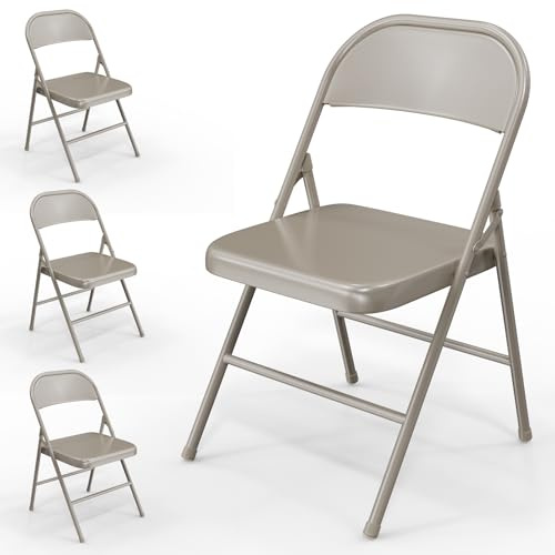 Bonnlo Klappstühle 4er Set, Gartenstühle Wetterbeständig aus Eisen, Platzsparend Stapelbar, bis 158 kg, Klappstuhl Metall für Balkon, Büro, Veranstaltungen & Party, Khaki
