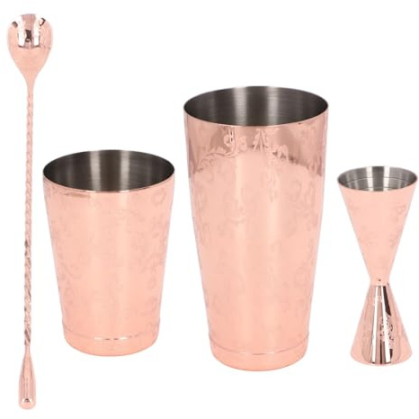 HUSHUI Boston Cocktail Shaker Set, 304 Rostfritt Stål Vintage Print Cocktail Sil Set med Multifunktionell Design, för Bartending och Cocktailtillverkning (Typ 4)