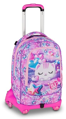 SJ GANG STYLE JAM GANG Trolley Jack 8 ruote GLOWCAT, Rosa, 34L, Scomponibile, Crossover System, 3 in 1, Spallacci a scomparsa, Tasca portaborraccia, Barra regolabile, Scuola elementare, Bambina