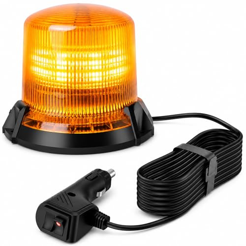 Girophare LED Orange, 7W Feu de Pénétration 12V 24V 48V, Phare Flash Magnétique Feu de Signalisation Étanche pour Camion, Tracteur & Voiture, 90 LEDs, 2 Modes avec Câble 3m & Interrupteur