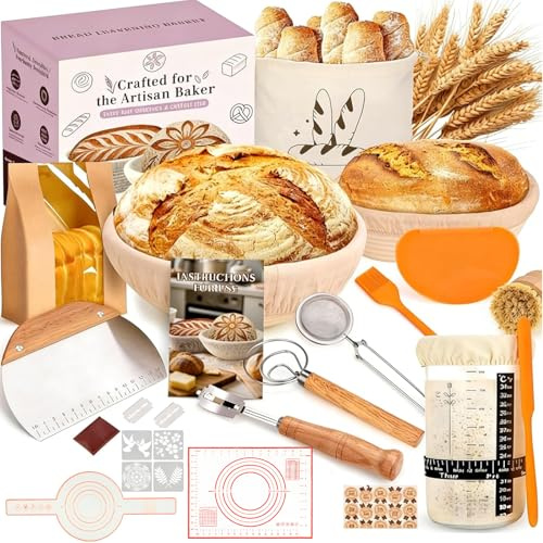 Sauerteig Starter Set mit Gärkörbchen, Brot Backen Zubehör Komplettset