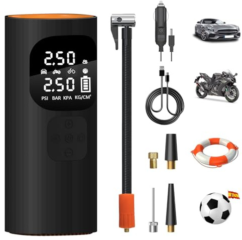 Junsun tragbare Luftpumpe 10000mAh, Powerbank, LED-Bildschirm, SOS-Licht | Geeignet für Autos, Motorräder, Fahrräder, Bälle, Schwimmringe, Kajaks